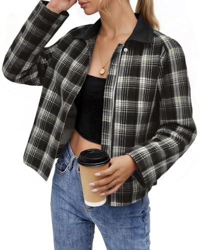 Amazon.com: Tankaneo Womens Plaid Cropped Jackets Barn Lightweight